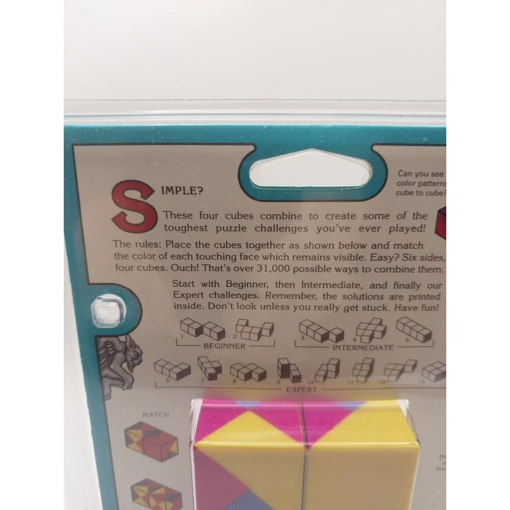 Nearly Impossible Puzzle Four Cube Multicolor Plastic Puzzle Game Brain Teaser